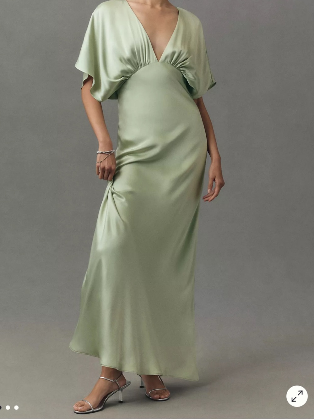 BHLDN Amelia Deep-V Flutter-Sleeve Satin A-Line Gown XS